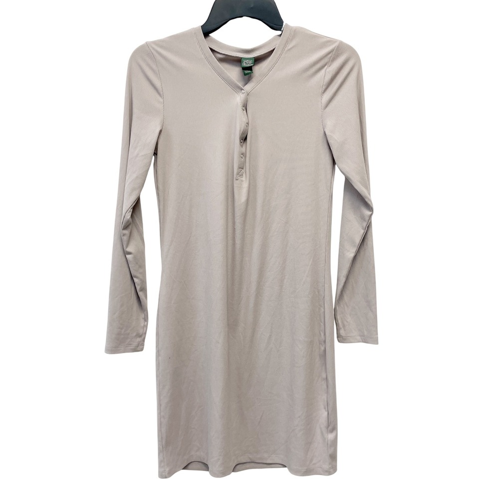 Wild‎ Fable Women's Taupe Ribbed Henley Long Sleeve Mini Dress Size Large